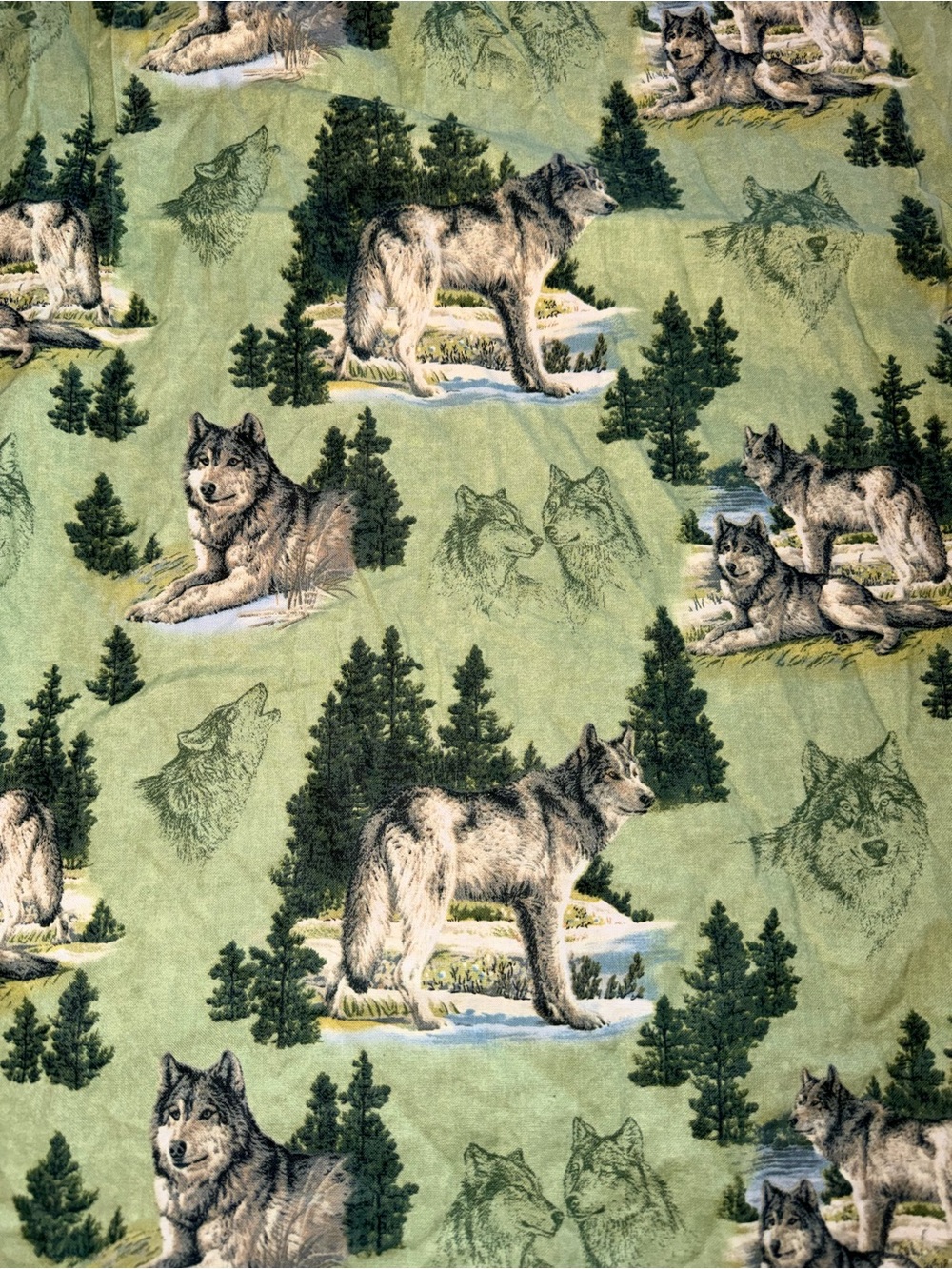 🐺 Vintage Cranston Village Wolf Lodge Cotton Fabric 2.55 Yds Made in USA 🇺🇸